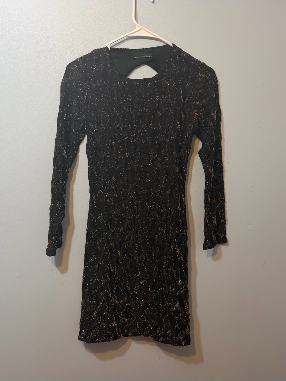 Zara Black Dress with Gold Metallic Detail - Long Sleeve
